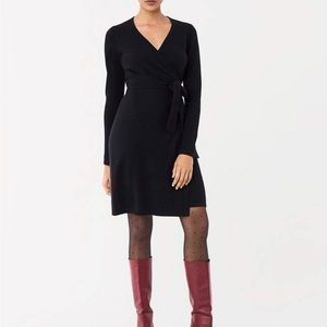 Diane Von Furstenberg Black Wool/Cashmere Sweater Wrap Dress